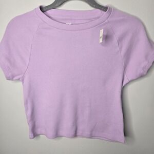 NWT Aerie Women's Purple Ribbed Knit Cropped Short Sleeve Shirt M Medium Spring